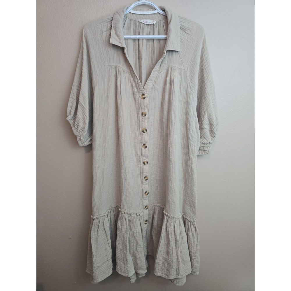 Millibon USA Gauze Shift Midi Dress Drop Waist Size L (18 US) Oversize Loose Fit